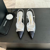 SLINGBACK WITH BOW IN SILVER MIX BLACK LAMBSKIN